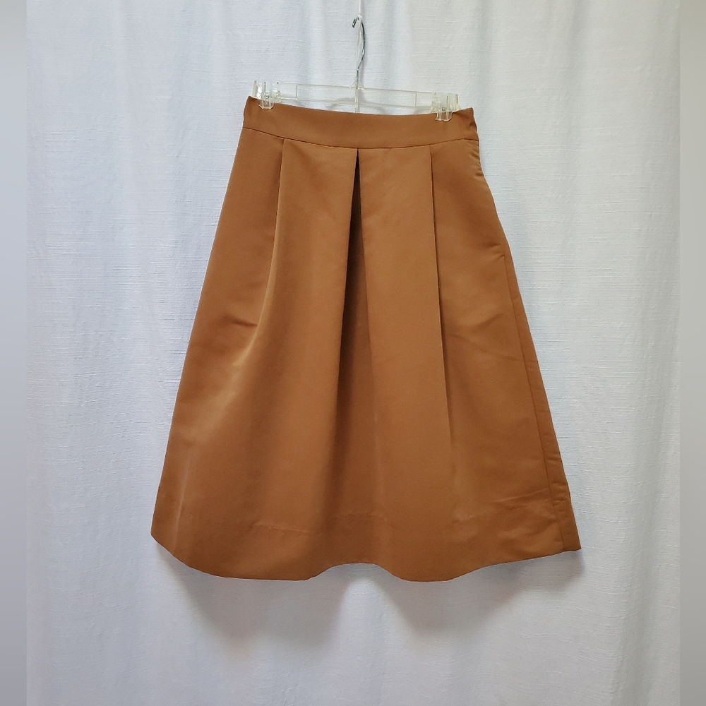 Camel Midi Skirt Pleats Pleated